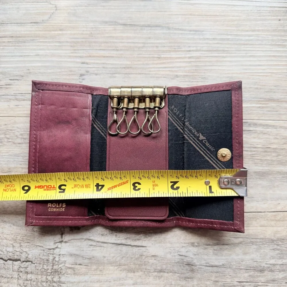 Vintage Rolfs Cowhide Genuine Leather Burgundy Key Holder Wallet Organize Floral